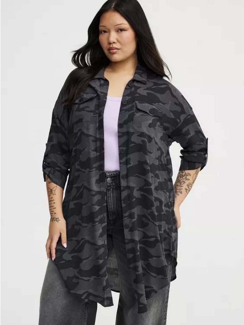 Torrid gray camo button up shacket size 00 NWT